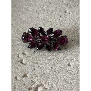 Dark Romantic Purple Rhinestone Brooch Navette Cluster Gunmetal Tone Small